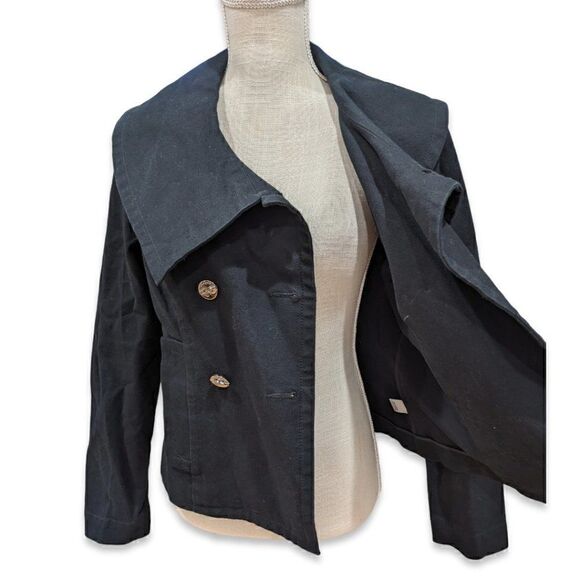 St. John Sport Double Breasted Asymmetric Big Collar Coat Black Jacket Size M - Picture 8 of 13